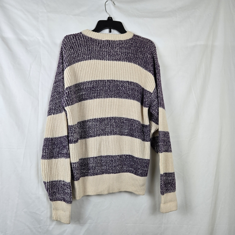 Cambridge Classics Mervyn's Vtg Men's Purple Ivory Striped Cable‎ Knit Sweater L - Picture 4 of 6